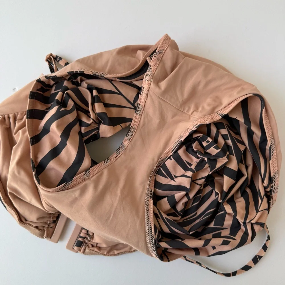 ZIMMERMANN BLUSH TAN BLACK SCULPT LINK RUCHED ZEBRA PRINT BANDEAU SWIMSUIT - Picture 6 of 10